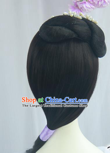 Handmade Chinese Ancient Ming Dynasty Maidservants Headpiece Chignon Traditional Hanfu Wigs Sheath for Women