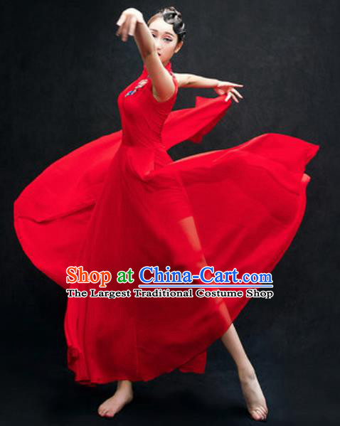 Chinese Classical Dance Fan Dance Costume Traditional Umbrella Dance Red Dress for Women
