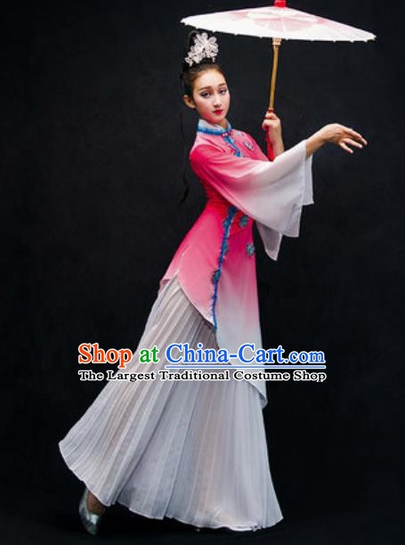 Chinese Classical Dance Stage Performance Costume Traditional Umbrella Dance Pink Dress for Women