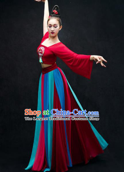 Chinese Classical Dance Stage Performance Costume Traditional Umbrella Dance Red Dress for Women