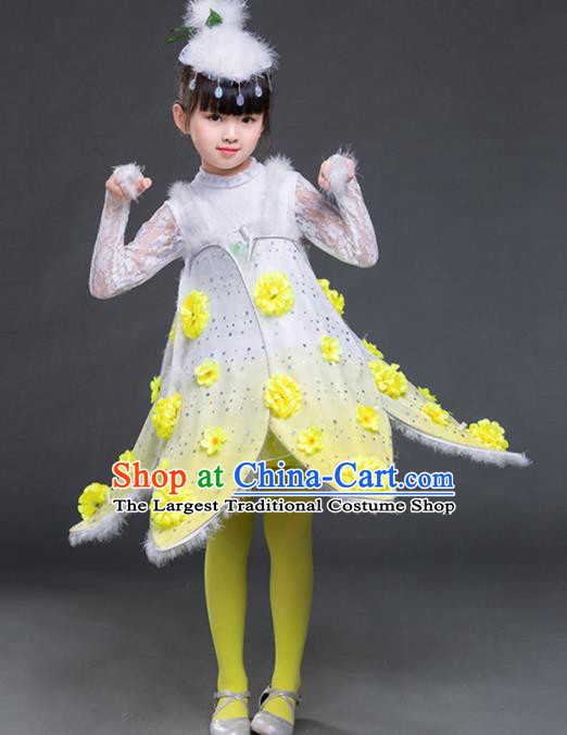Chinese Folk Dance Stage Performance Yellow Costume Traditional Dandelion Dance Clothing for Kids