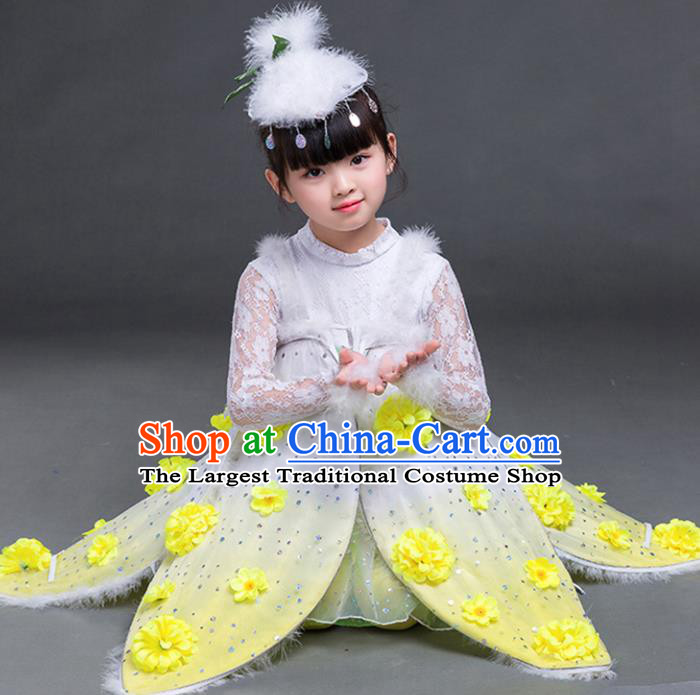 Chinese Folk Dance Stage Performance Yellow Costume Traditional Dandelion Dance Clothing for Kids