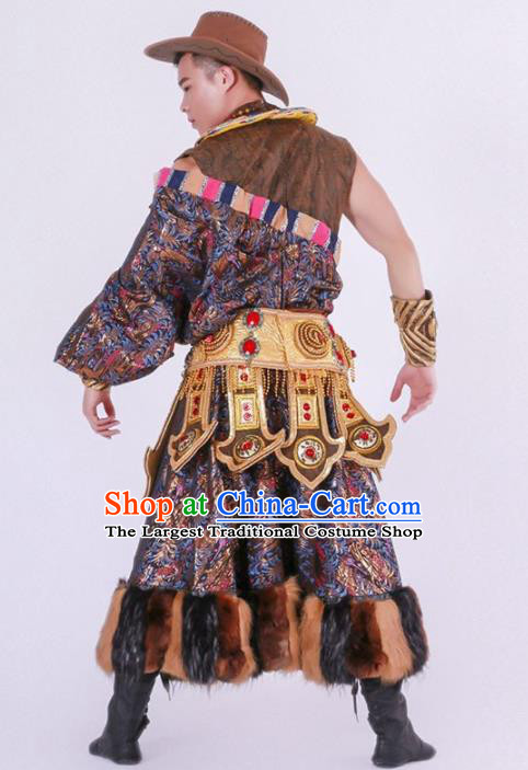 Chinese Zang Nationality Ethnic Dance Costume Traditional Tibetan Minority Dance Robe for Men