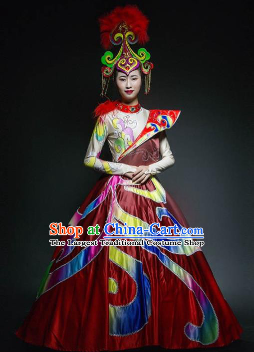 Chinese Modern Dance Stage Costume Traditional Spring Festival Gala Opening Dance Red Dress for Women