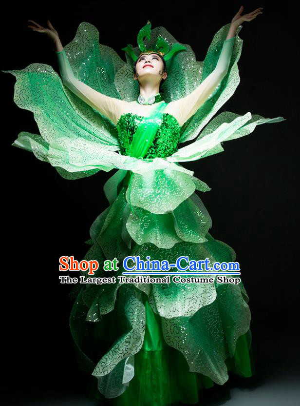 Chinese Modern Dance Peony Dance Stage Costume Traditional Spring Festival Gala Opening Dance Green Dress for Women