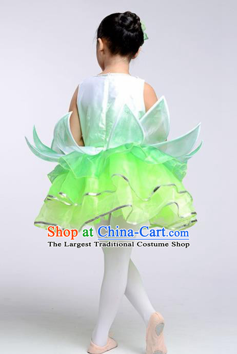 Chinese Modern Dance Stage Performance Costume Opening Dance Green Bubble Dress for Kids