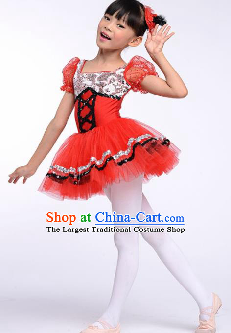 Chinese Modern Dance Stage Performance Costume Ballet Dance Red Bubble Dress for Kids