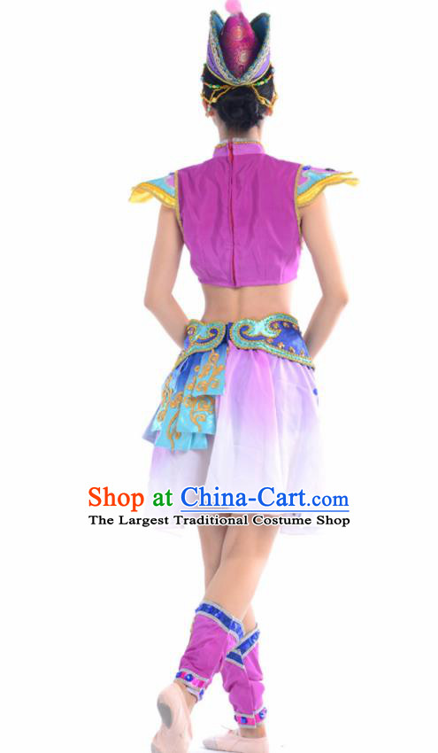 Chinese Traditional Mongol Nationality Ethnic Dance Purple Costume Minority Folk Dance Dress for Women