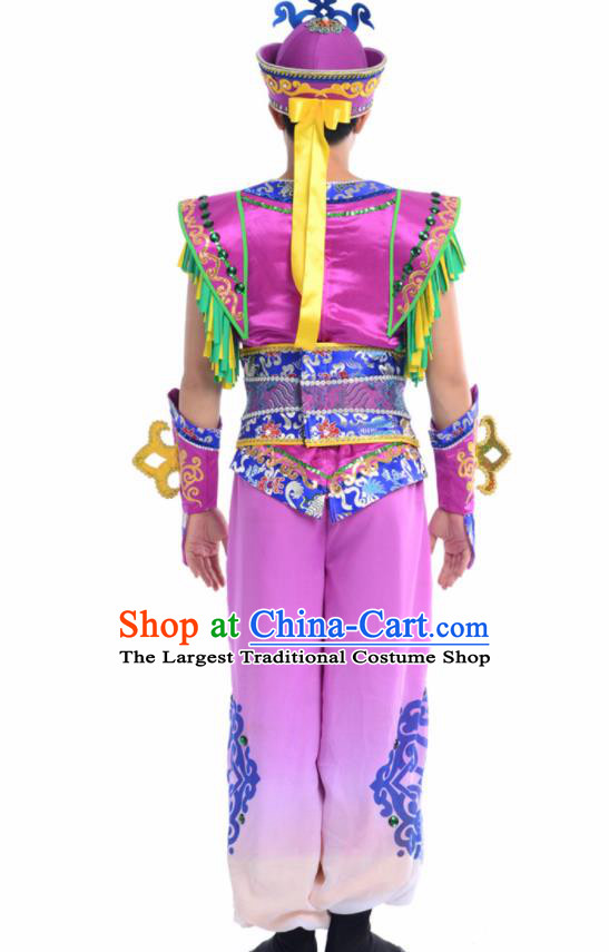 Chinese Mongol Nationality Ethnic Purple Costume Traditional Minority Folk Dance Stage Performance Clothing for Men