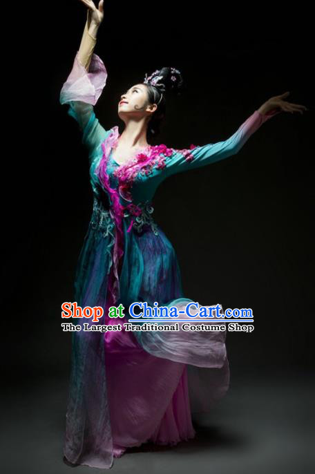 Chinese Classical Dance Lotus Dance Green Dress Traditional Umbrella Dance Stage Performance Costume for Women