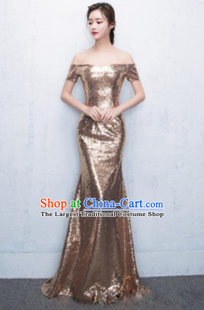 Top Grade Compere Stage Performance Golden Dress Modern Dance Costume for Women