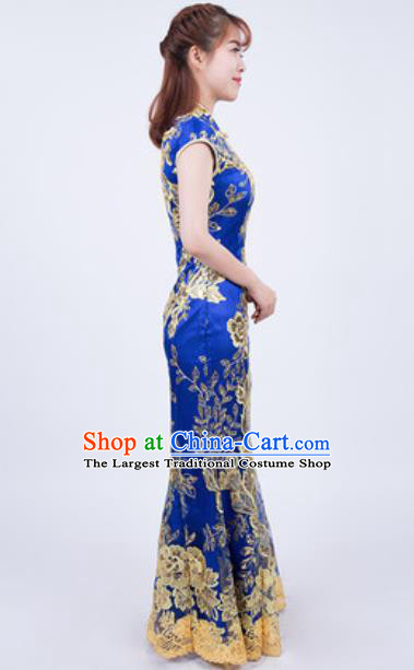 Top Grade Compere Stage Performance Royalblue Full Dress Modern Fancywork Modern Dance Costume for Women