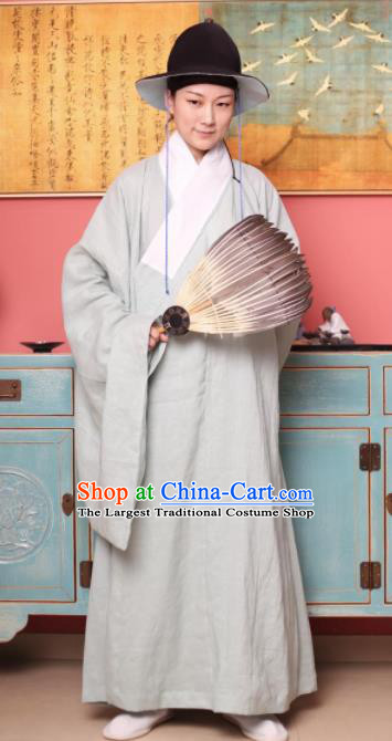 Traditional Chinese Ming Dynasty Historical Costume Ancient Taoist Priest Beige Robe for Men