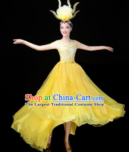 Traditional Chinese Opening Dance Yellow Veil Dress Modern Dance Stage Performance Costume for Women