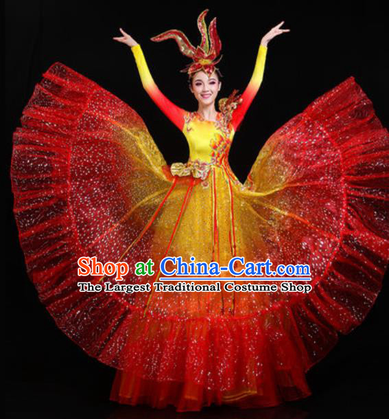 Traditional Chinese Opening Dance Red Veil Dress Modern Dance Stage Performance Costume for Women