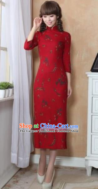 Chinese Traditional Tang Suit Costume National Red Cheongsam Qipao Dress for Women