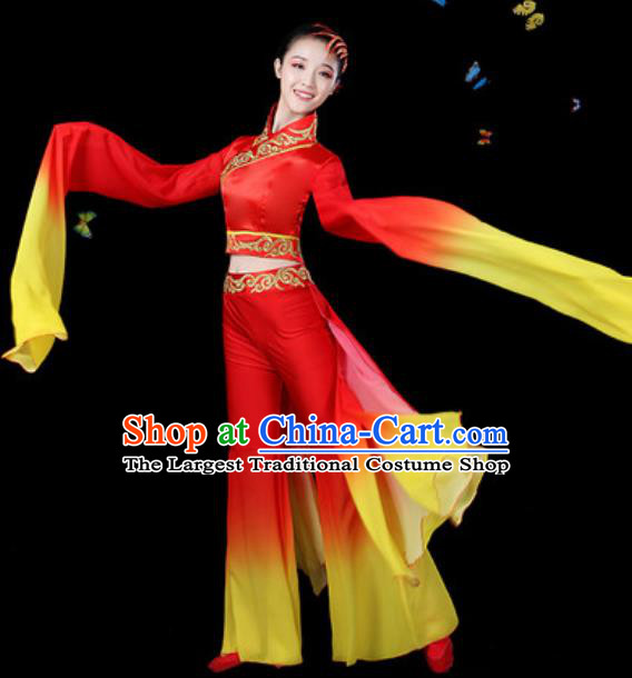 Traditional Chinese Yangko Group Dance Water Sleeve Clothing Folk Dance Fan Dance Stage Performance Costume for Women