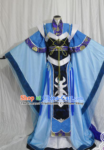 Traditional Chinese Cosplay Swordsman Blue Hanfu Clothing Ancient Prince Embroidered Costume for Men