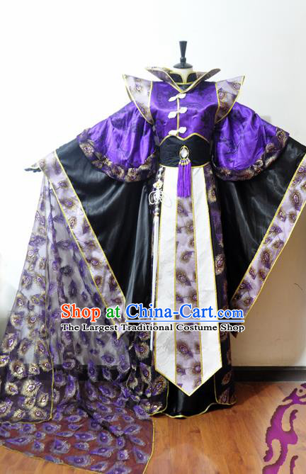 Traditional Chinese Cosplay Swordsman Purple Hanfu Clothing Ancient Prince Embroidered Costume for Men