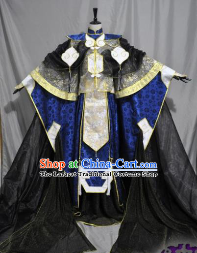 Traditional Chinese Cosplay Swordsman Royalblue Hanfu Clothing Ancient Prince Embroidered Costume for Men