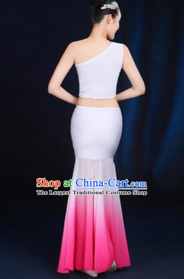 Traditional Chinese Minority Ethnic Pink Dress Dai Nationality Peacock Dance Stage Performance Costume for Women