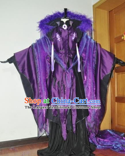 Traditional Chinese Cosplay Peri Purple Hanfu Dress Ancient Swordswoman Embroidered Costume for Women