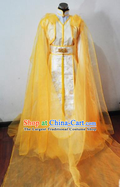 Traditional Chinese Cosplay Peri Princess Yellow Hanfu Dress Ancient Swordswoman Embroidered Costume for Women