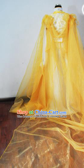 Traditional Chinese Cosplay Peri Princess Yellow Hanfu Dress Ancient Swordswoman Embroidered Costume for Women
