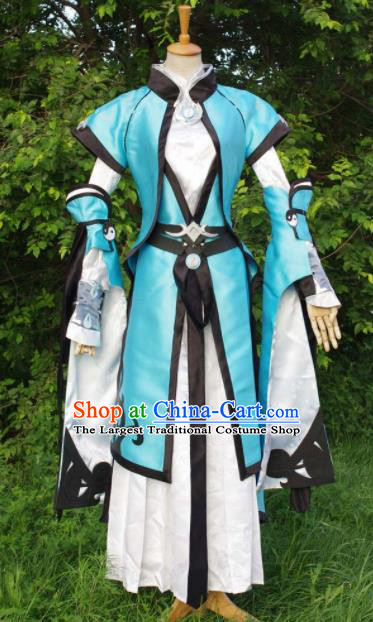 Traditional Chinese Cosplay Royal Highness Blue Hanfu Clothing Ancient Swordsman Embroidered Costume for Men
