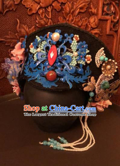 Traditional Chinese Qing Dynasty Palace Lady Cloisonne Phoenix Hat Headwear Ancient Manchu Hair Accessories for Women