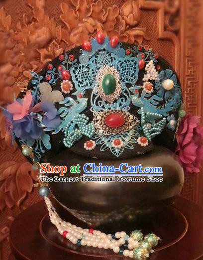 Traditional Chinese Qing Dynasty Palace Lady Cloisonne Hat Headwear Ancient Manchu Hair Accessories for Women
