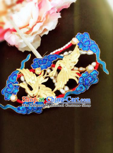 Traditional Chinese Qing Dynasty Cranes Cloisonne Hairpins Handmade Ancient Manchu Lady Hair Accessories for Women