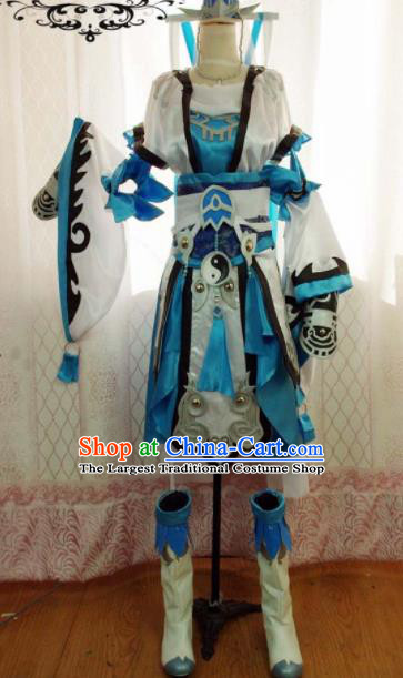 Traditional Chinese Cosplay Swordswoman Hanfu Dress Ancient Taoist Nun Embroidered Costume for Women