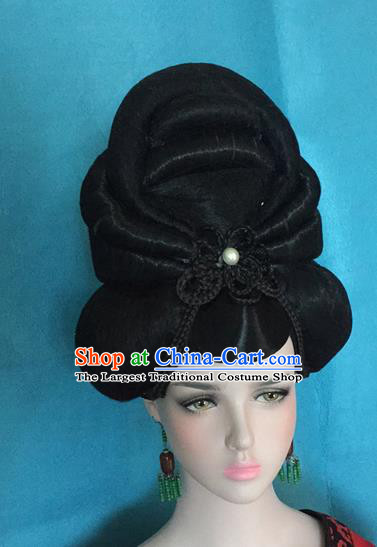 Traditional Chinese Tang Dynasty Imperial Consort Wigs Ancient Palace Empress Chignon Hair Accessories for Women