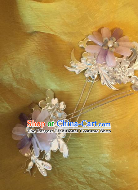 Traditional Chinese Qing Dynasty Pink Lotus Hairpins Handmade Ancient Manchu Lady Hair Accessories for Women