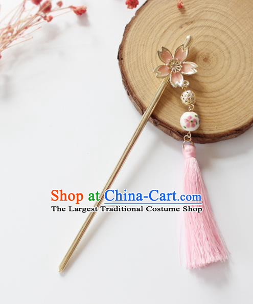 Traditional Chinese Handmade Hair Accessories Ancient Swordswoman Pink Tassel Hairpins for Women