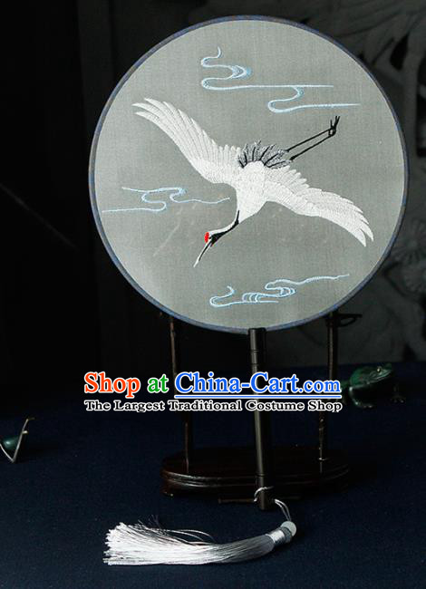 Chinese Traditional Handmade Palace Fans Ancient Princess Embroidered Crane Round Fans for Women