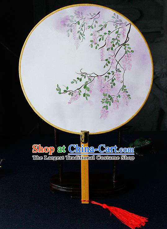 Chinese Traditional Handmade Palace Fans Ancient Princess Printing Wisteria Round Fans for Women