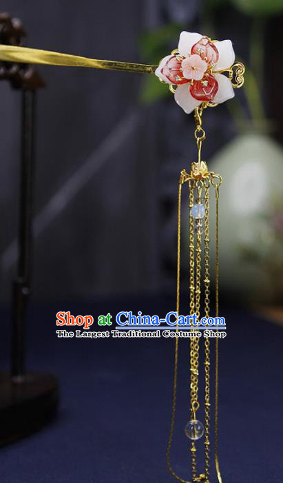 Traditional Chinese Wedding Tassel Step Shake Peach Blossom Hairpins Handmade Ancient Bride Hair Accessories for Women