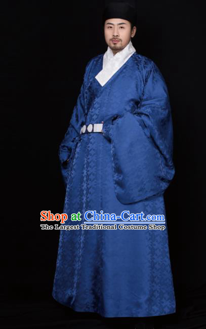 Chinese Ancient Taoist Priest Royalblue Robe Traditional Ming Dynasty Minister Embroidered Historical Costume for Men