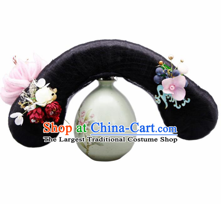 Traditional Chinese Handmade Ancient Wigs and Hairpins Headwear Qing Dynasty Princess Hair Accessories for Women