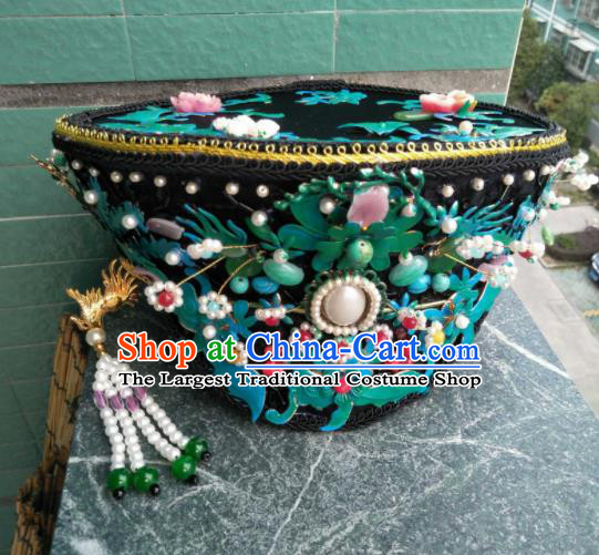 Traditional Chinese Handmade Qing Dynasty Queen Cloisonne Hat Hairpins Ancient Imperial Consort Hair Accessories for Women