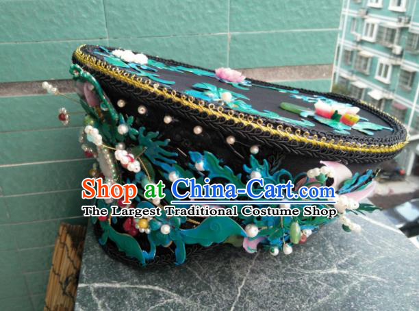 Traditional Chinese Handmade Qing Dynasty Queen Cloisonne Hat Hairpins Ancient Imperial Consort Hair Accessories for Women