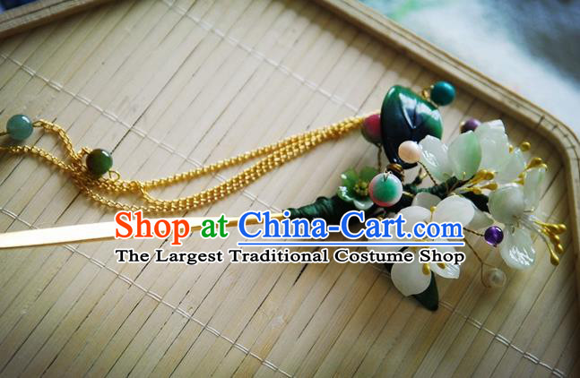 Handmade Chinese Ancient Princess Green Peach Blossom Hairpins Hair Clip Headwear Hair Accessories for Women