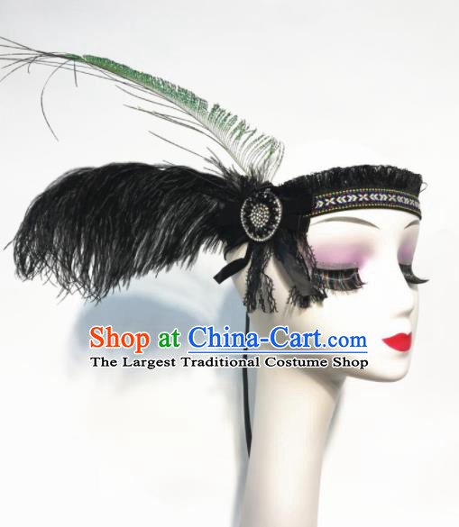 Handmade Halloween Stage Show Black Feather Hair Clasp Hair Accessories Brazilian Carnival Catwalks Headdress for Women