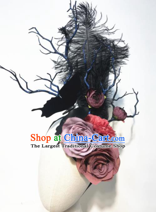 Halloween Handmade Stage Show Black Feather Hair Clasp Hair Accessories Brazilian Carnival Catwalks Headdress for Women