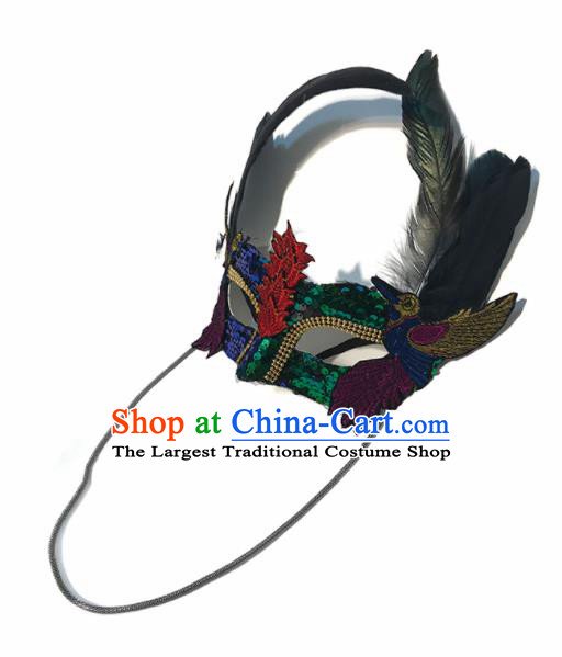 Top Halloween Stage Show Accessories Brazilian Carnival Catwalks Embroidered Feather Face Mask for Women