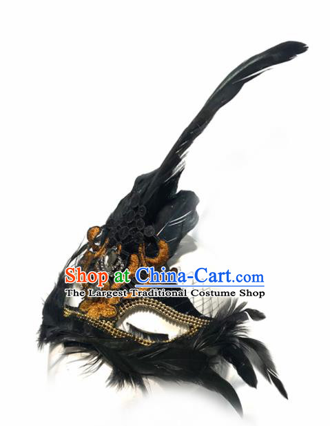 Top Halloween Stage Show Accessories Brazilian Carnival Catwalks Embroidered Black Feather Face Mask for Women