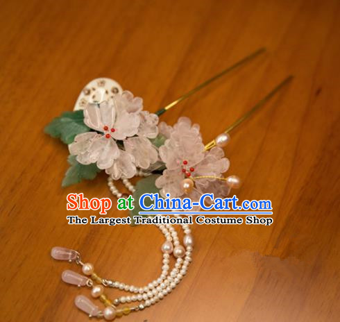 Chinese Handmade Hanfu Pearls Tassel Hairpins Lotus Hair Clip Traditional Ancient Princess Hair Accessories for Women