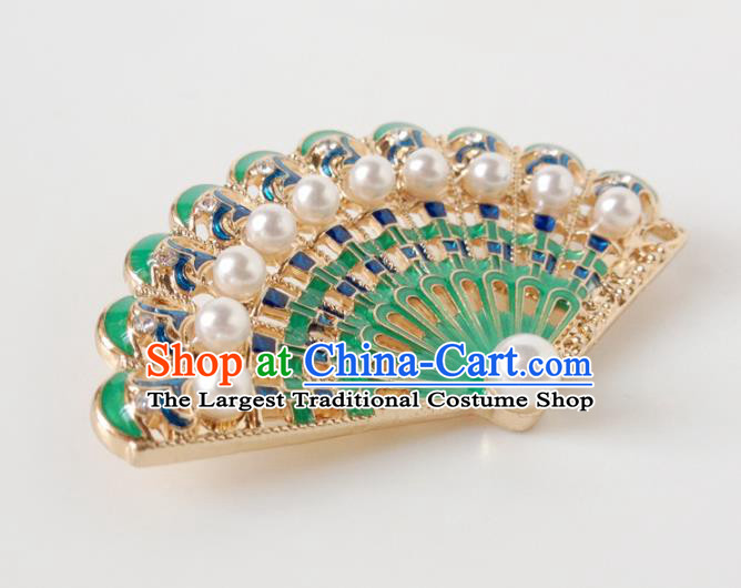 Chinese Handmade Stage Show Brooch Accessories Catwalks Green Fan Breastpin for Women